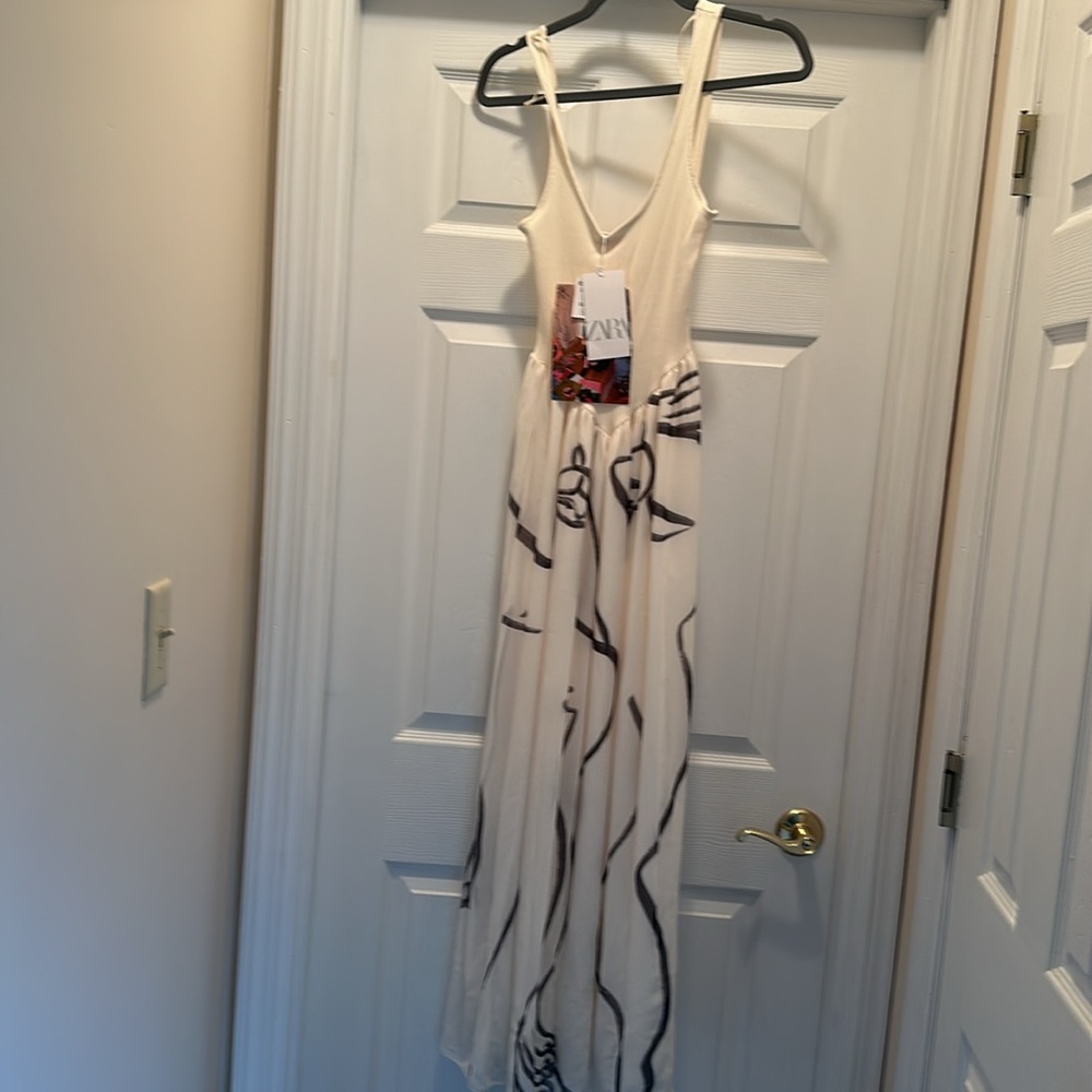 Zara Dina BUKVA Women’s Med Crème & Black Maxi Dress Small - Picture 2 of 5